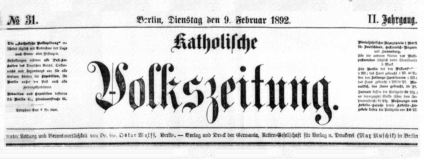Katholische Volkszeitung 1892