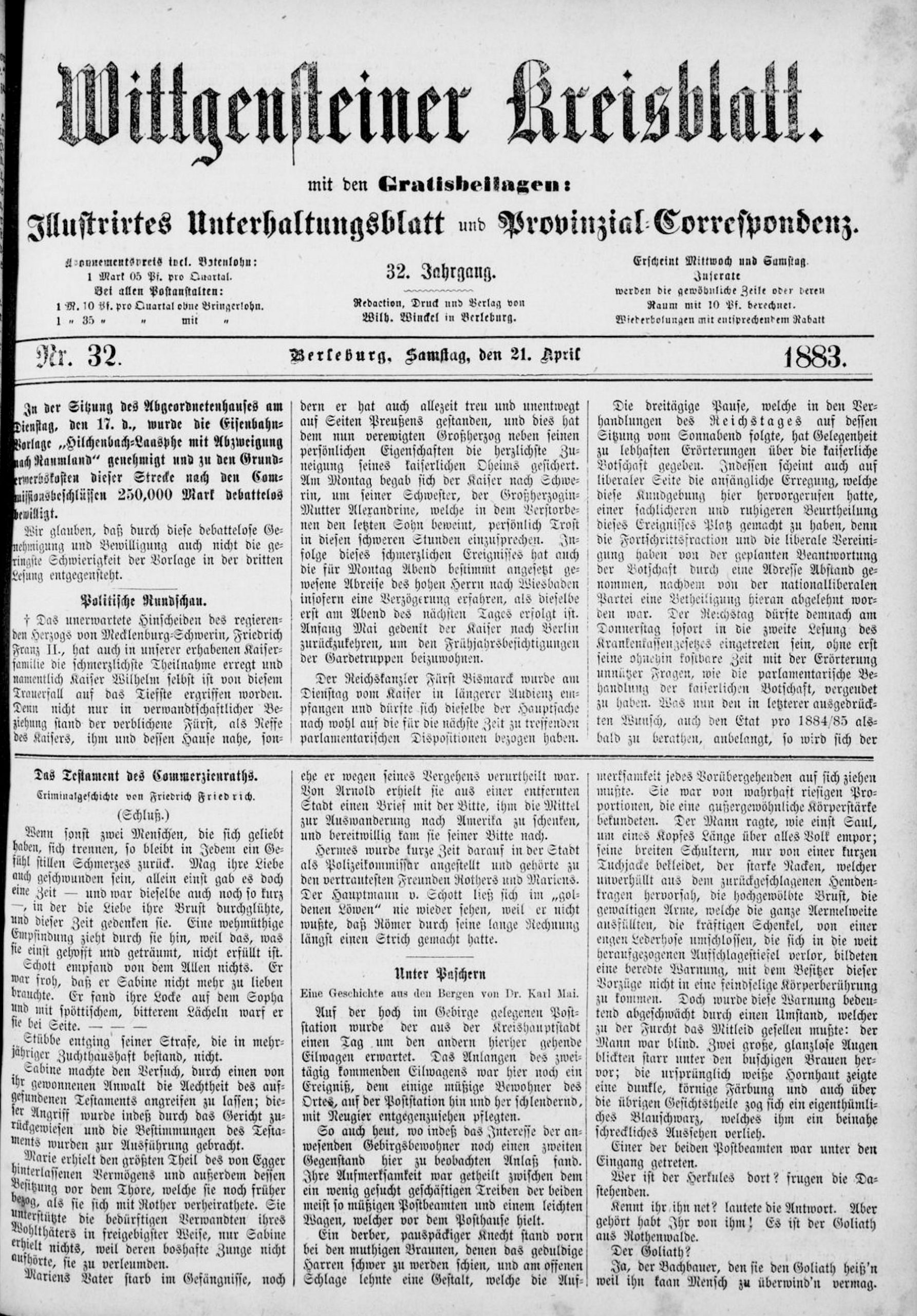 Wittgensteiner Kreisblatt 1883